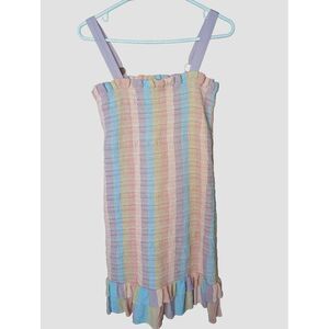 American Eagle Smocked Bodycon‎ mini dress Strap striped ruffle SZ MED